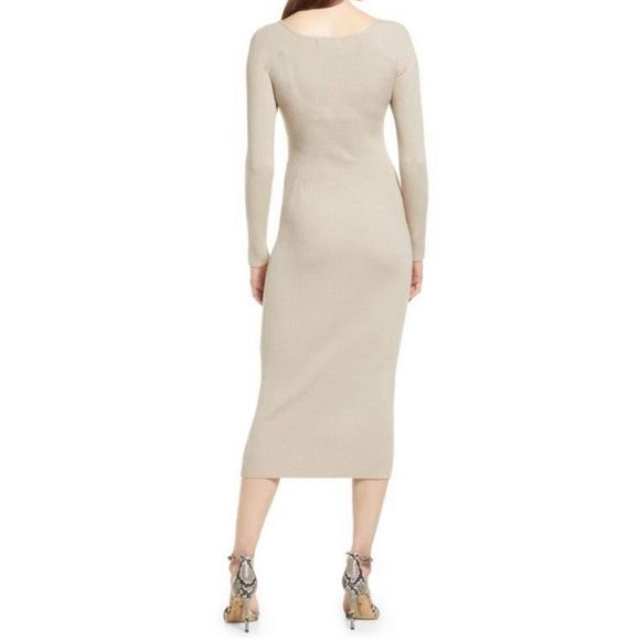 NWOT All in Favor Gathered Front Cut out Long Sleeve Ribbed Midi Dress - Picture 3 of 9